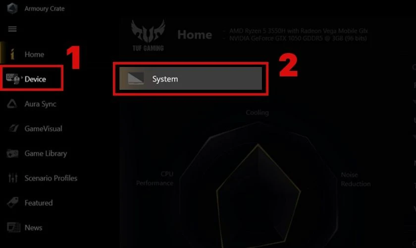 Chọn Device và ấn vào System