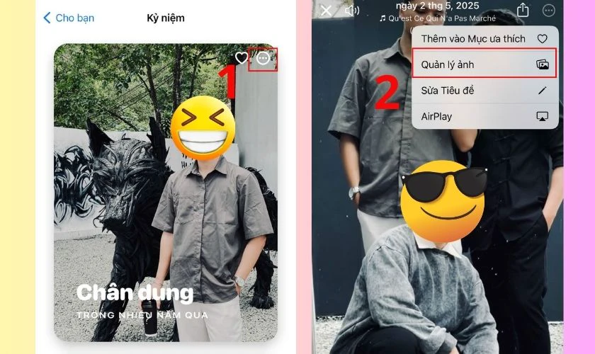 Nhấn vào biểu tượng ba chấm ở góc ảnh, sau đó chọn Quản lý ảnh