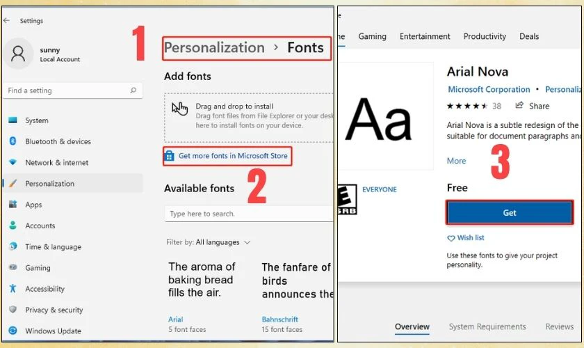 Th&ecirc;m font trực tiếp th&ocirc;ng qua Microsoft Store