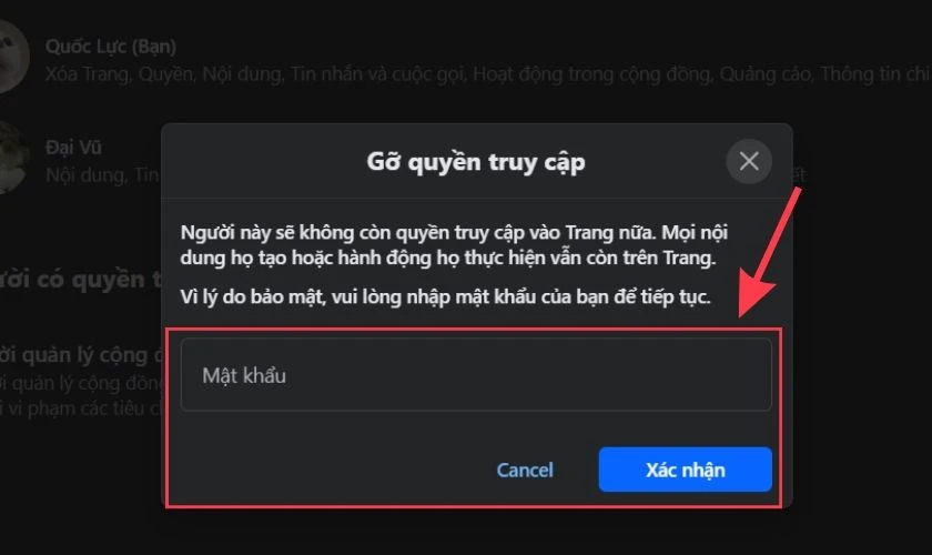  Cung cấp mật khẩu t&agrave;i khoản c&aacute; nh&acirc;n đ&atilde; tạo Fanpage để x&aacute;c nhận