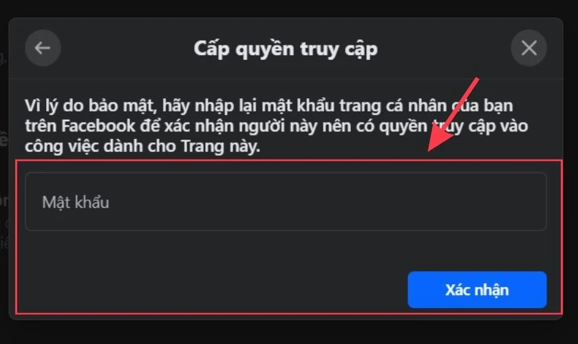 Bạn điền mật khẩu v&agrave; chọn X&aacute;c nhận