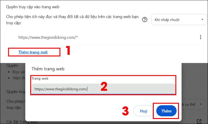 T&ugrave;y chỉnh quyền truy cập của tiện &iacute;ch - Th&ecirc;m