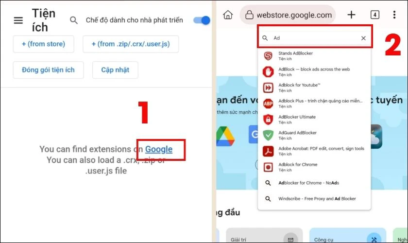 Tr&ecirc;n Kiwi Browser, truy cập v&agrave;o Google Chrome Webstore