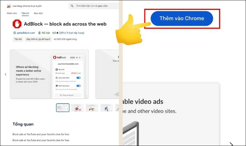 Nhấn v&agrave;o n&uacute;t lệnh Th&ecirc;m v&agrave;o Chrome tr&ecirc;n trang của tiện &iacute;ch