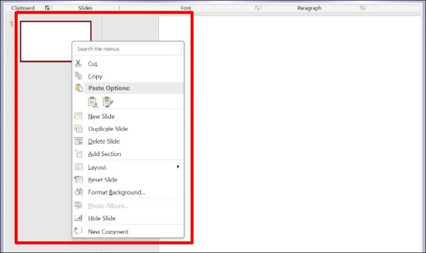 Click chuột phải vào màn hình hoặc khu vực hiển thị của PowerPoint