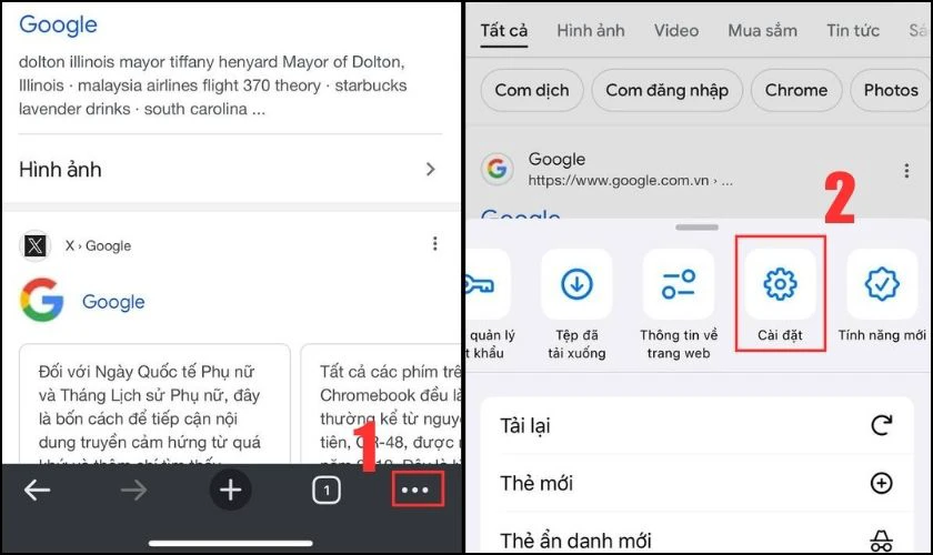 Mở trình duyệt web trên iPhone và chọn cài đặt