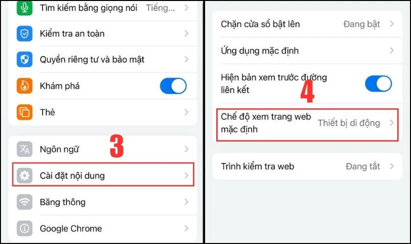 Thiết lập chế độ xem trang web trên iPhone