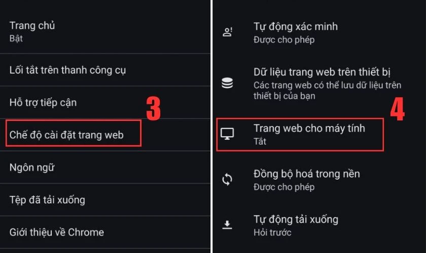 Thiết lập chế độ xem trang web