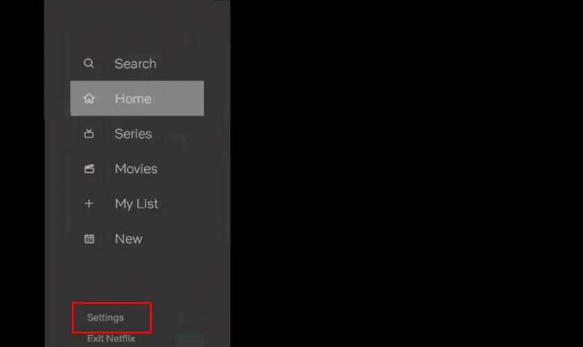 Truy cập C&agrave;i đặt trong menu của ứng dụng Netflix