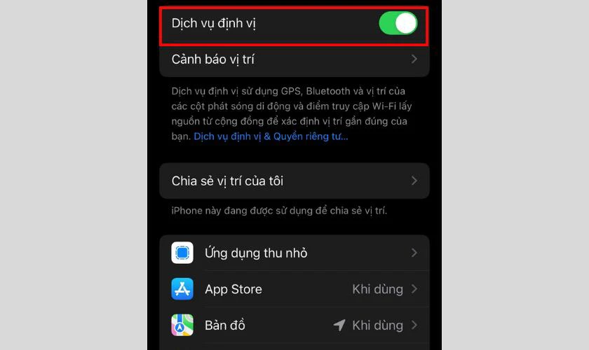 Tắt Dịch vụ định vị