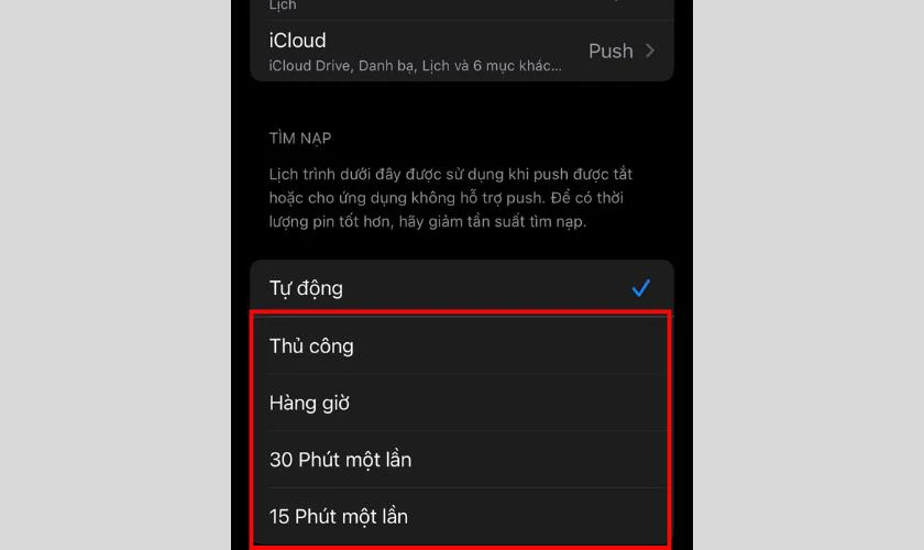 Ngo&agrave;i ra, bạn h&atilde;y chọn chế độ Thủ c&ocirc;ng hoặc Theo giờ tại mục T&igrave;m nạp