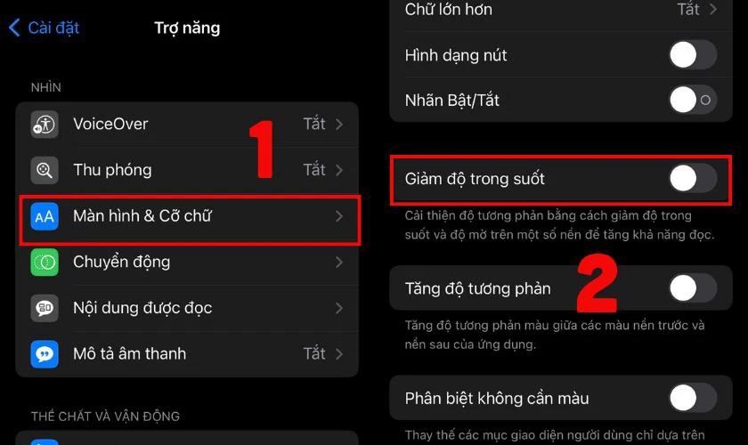 Giảm độ trong suốt v&agrave; hiệu ứng chuyển động