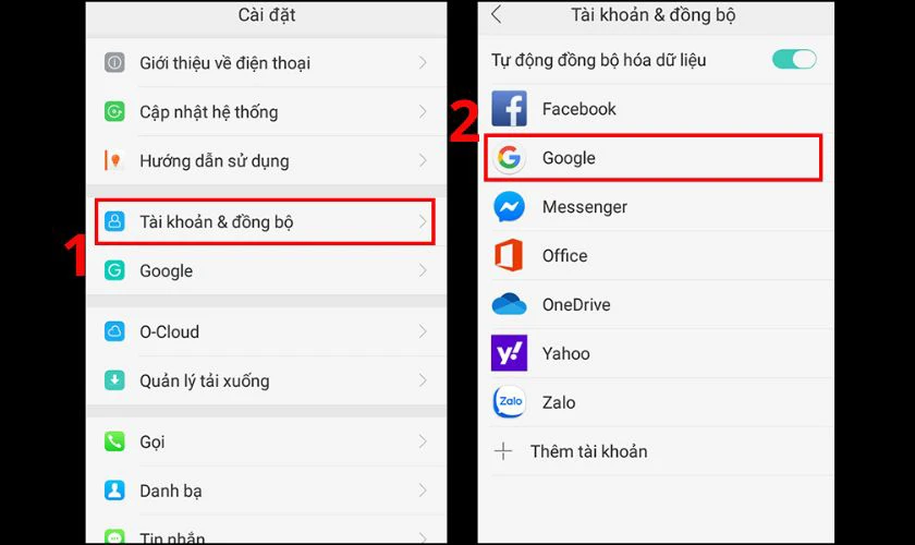 Truy cập v&agrave;o C&agrave;i đặt rồi chọn mục T&agrave;i khoản & đồng bộ