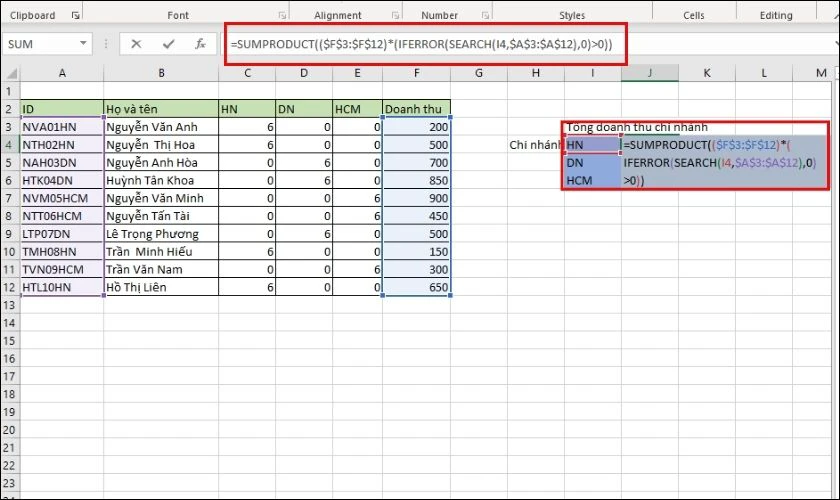 C&aacute;ch t&iacute;nh tổng c&aacute;c &ocirc; kh&ocirc;ng liền nhau bằng h&agrave;m SUMPRODUCT trong Excel