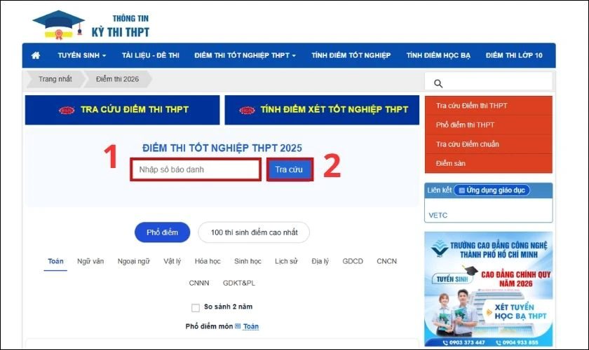 Nhập Số báo danh để tra cứu