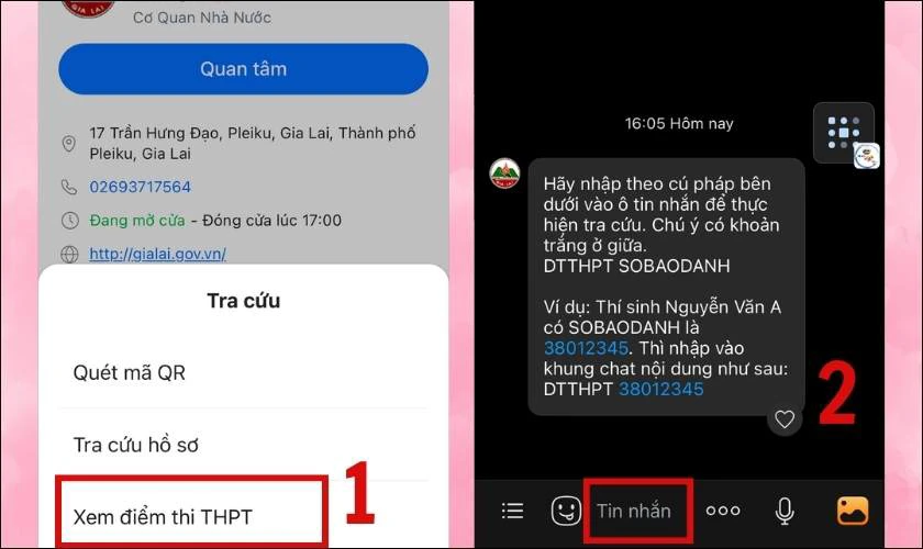Chọn mục tra cứu điểm thi và nhập Số báo danh