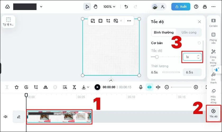 Bạn nhấn chọn video đó và ấn vào Tốc độ ở thanh bên phải