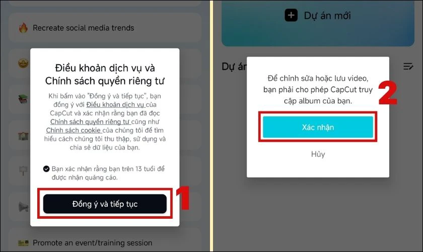 Bạn bấm Đồng ý và tiếp tục với điều khoản dịch vụ