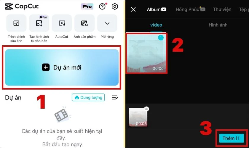 Trong giao diện ứng dụng, bạn nhấn vào nút Dự án mới