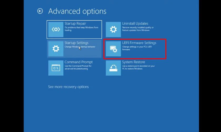Nhấp v&agrave;o UEFI Firmware Settings để v&agrave;o BIOS
