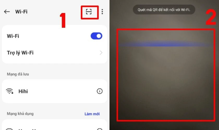 Chọn v&agrave;o biểu tượng m&atilde; QR ở g&oacute;c phải m&agrave;n h&igrave;nh