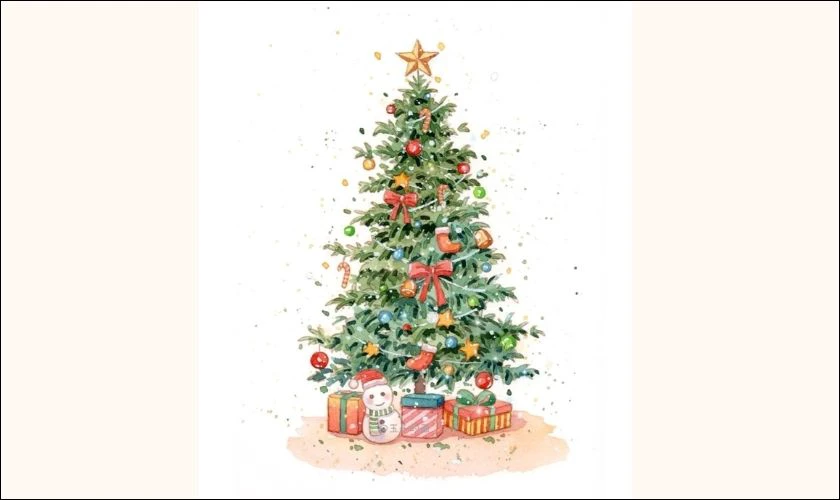 Tranh vẽ cây thông Noel đẹp, ấn tượng