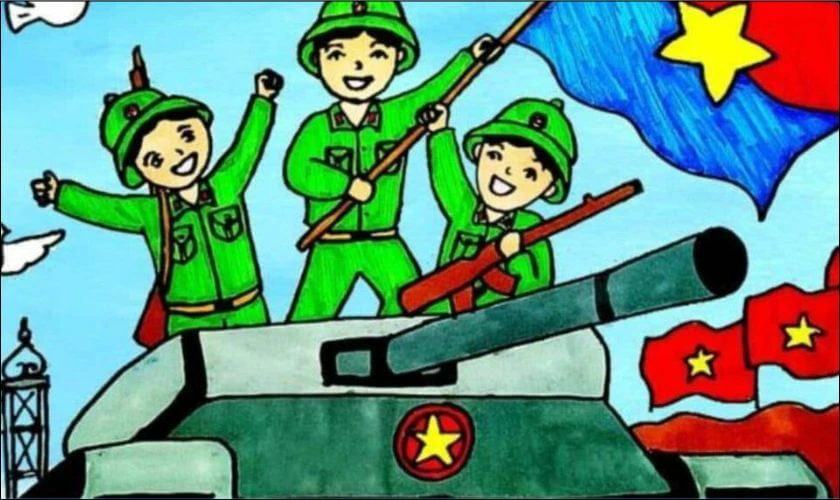 Tranh vẽ c&aacute;c ch&uacute; bộ đội