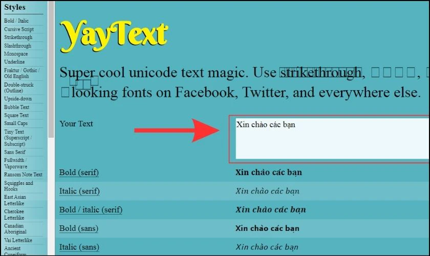Nhập nội dung mà bạn muốn đăng và chọn font chữ