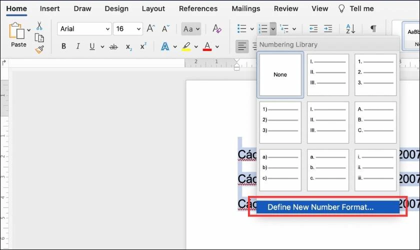 Hướng dẫn c&aacute;ch đ&aacute;nh số la m&atilde; trong Word bằng hộp thoại Numbering Library