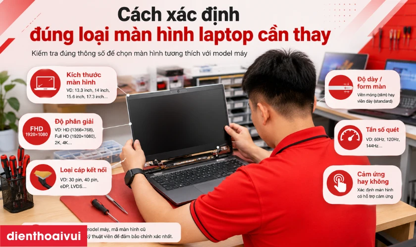 Kỹ thuật vi&ecirc;n Điện Thoại Vui x&aacute;c định loại m&agrave;n h&igrave;nh cần thay