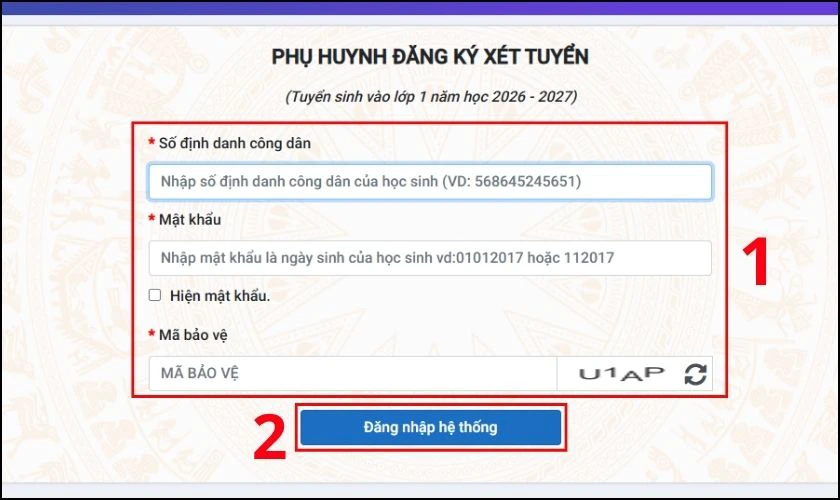 Đăng nhập tài khoản tuyển sinh