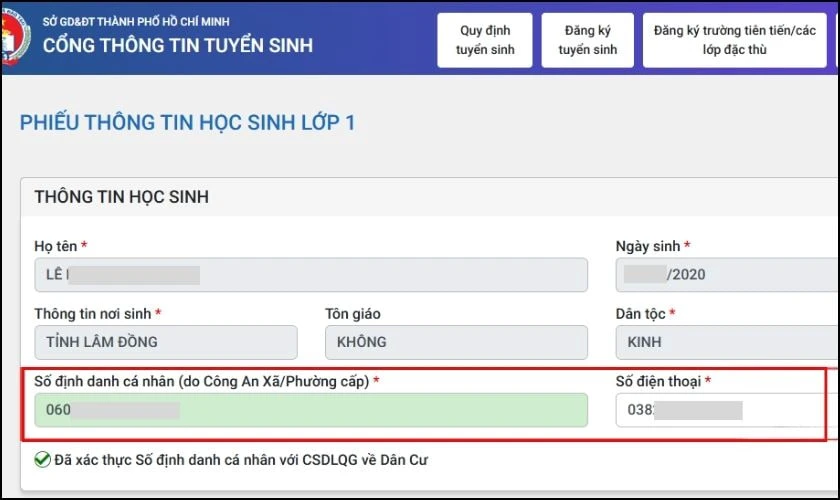 Kiểm tra thông tin học sinh