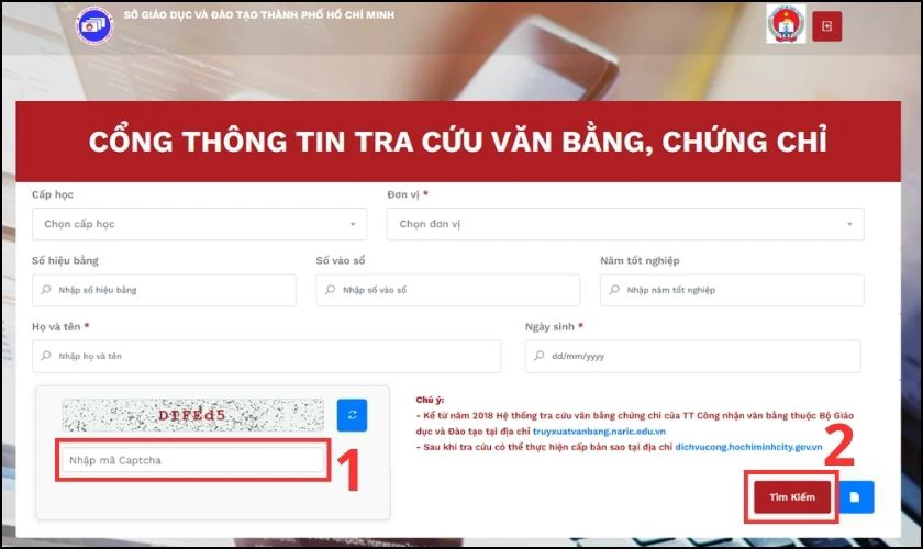 Nhập mã xác thực và nhận kết quả