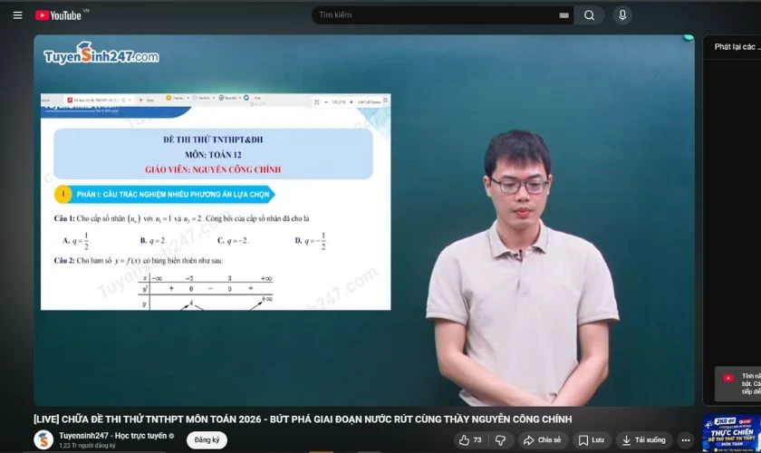 Xem video giải đề thi Toán 2026 trên Youtube