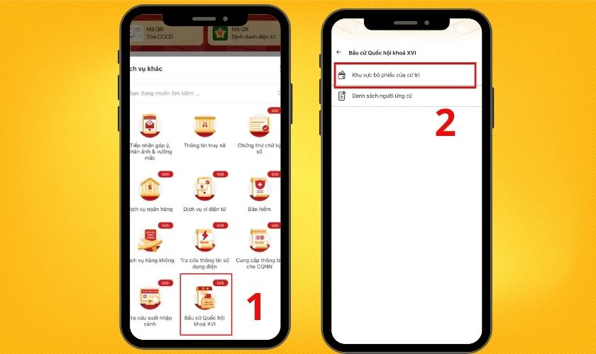 Sau đó nhấn vào chức năng Khu vực bỏ phiếu của cử tri