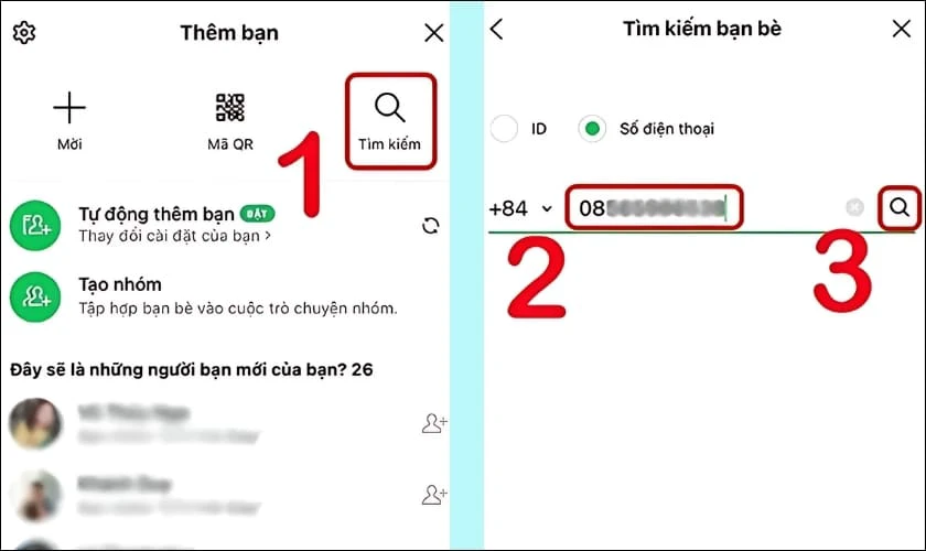 Điền số điện thoại hoặc d&aacute;n v&agrave;o &ocirc; v&agrave; nhất biểu tượng k&iacute;nh l&uacute;p