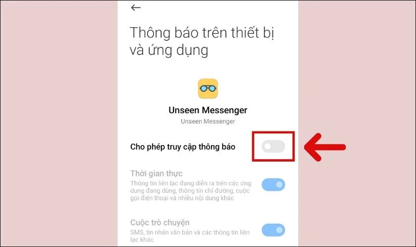 Vào thanh trượt ngang để cho phép app truy cập