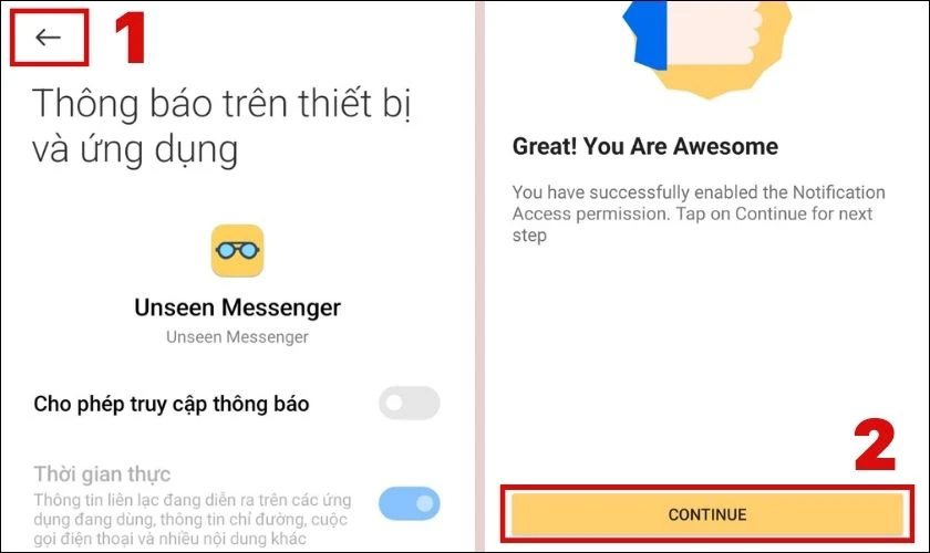 Nhấn vào biểu tượng mũi tên để trở về