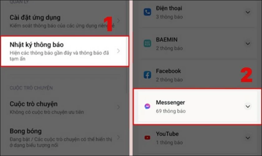 Nhấn chọn Nhật ký thông báo