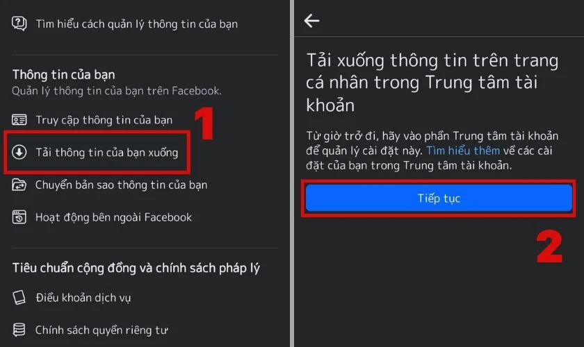 Tải thông tin của bạn xuống