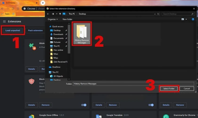Click chuột vào Load unpacked ở góc trái màn hình