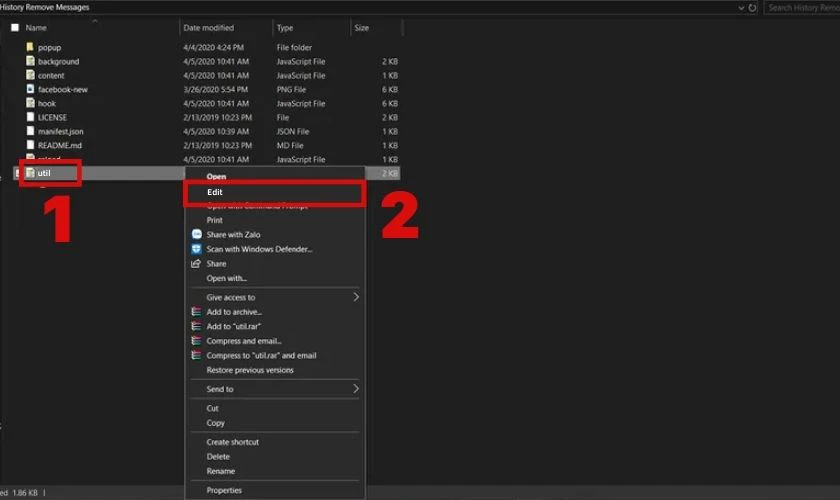 Mở file History Remove Messages