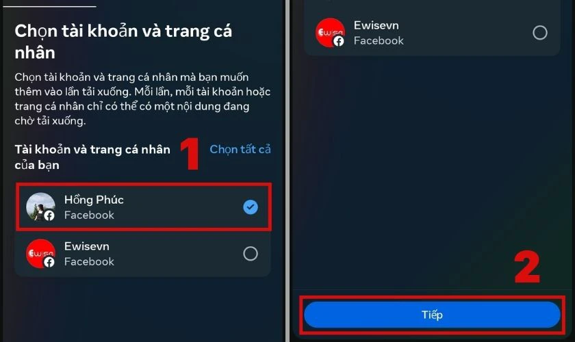 Chọn tài khoản Facebook