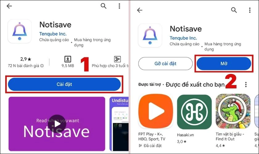 Tải và mở ứng dụng Notisave trên điện thoại