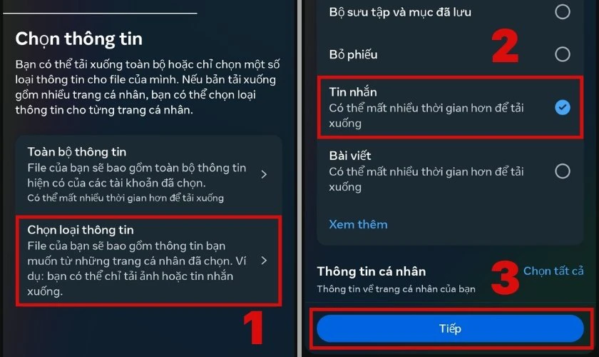 Chọn loại thông tin