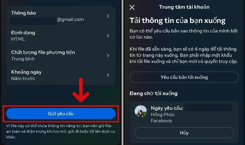 Tùy chỉnh các mục Thông báo, Định dạng, Chất lượng file