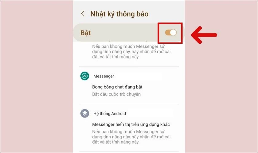 Vào thanh kéo để bật nhật ký thông báo