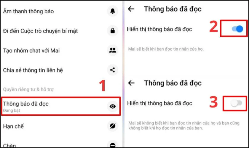 Mục Quyền ri&ecirc;ng tư & hỗ trợ v&agrave; chọn v&agrave;o Th&ocirc;ng b&aacute;o đ&atilde; đọc
