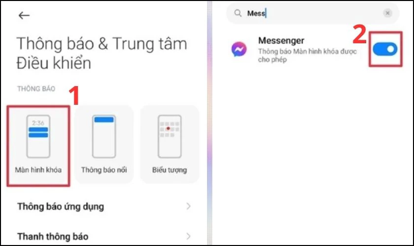 T&igrave;m app Messenger v&agrave; gạt thanh chọn qua phải