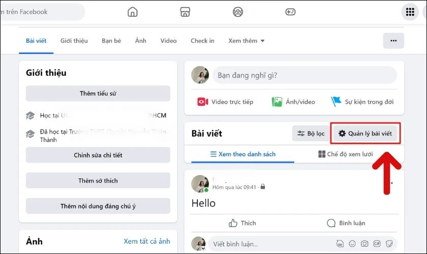 Ấn vào nút Quản lý bài viết
